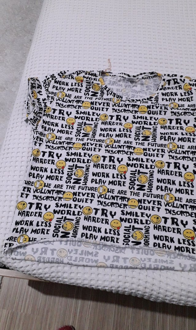 Beyaz Baskılı Kız Tişörtü, Kısa Kollu, Salaş - Görsel 2