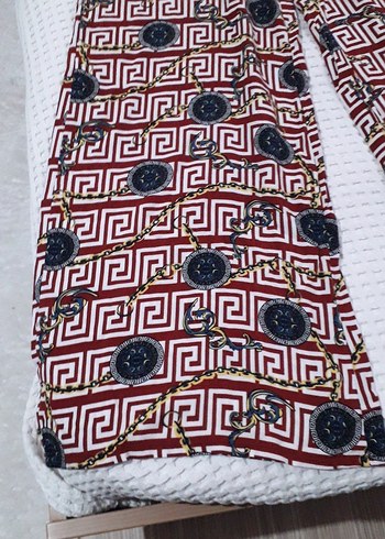 Bordo Desenli Bol Kesim Kumaş Kadın Pantolon - Görsel 5