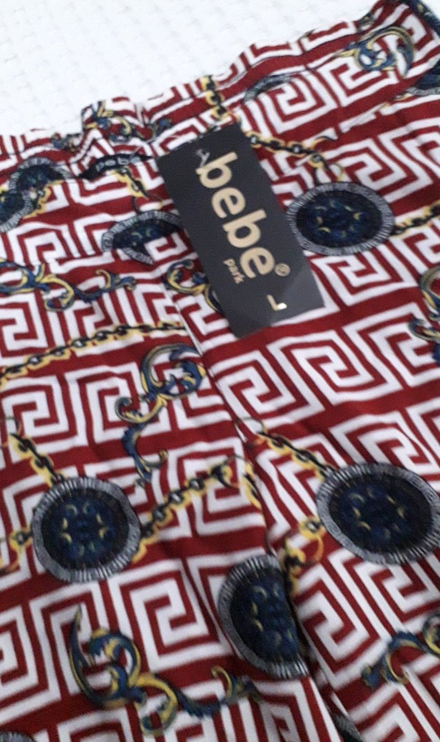 Bordo Desenli Bol Kesim Kumaş Kadın Pantolon - Görsel 4