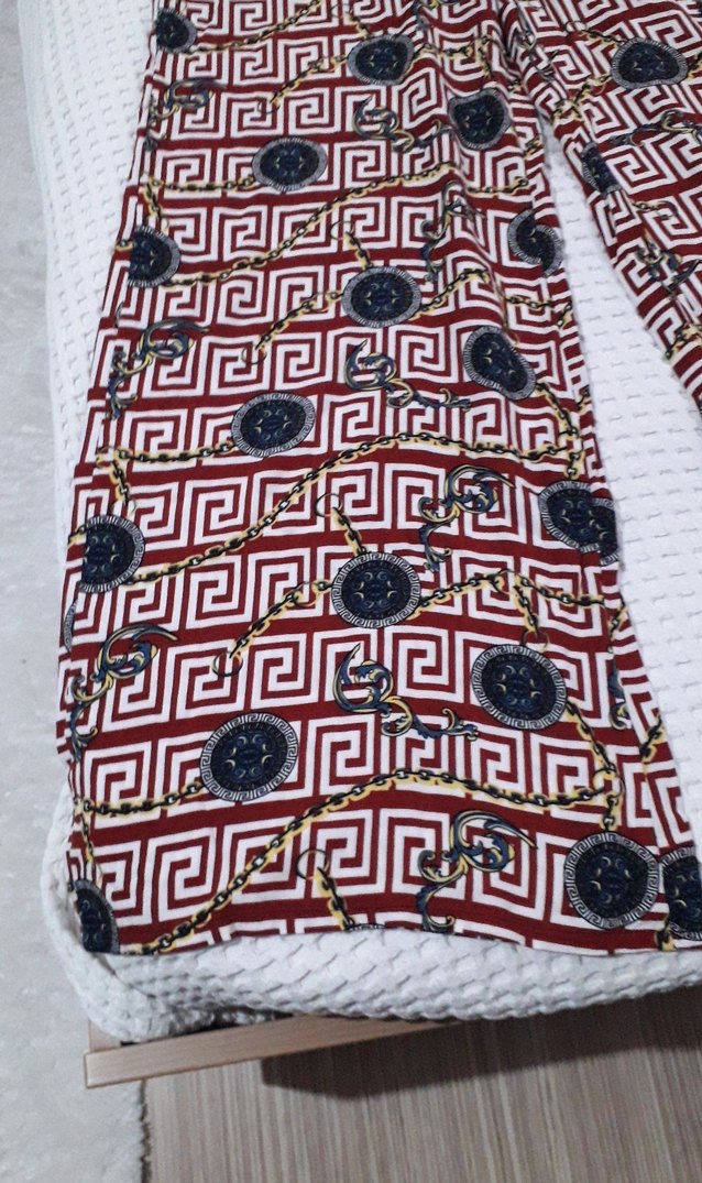 Bordo Desenli Bol Kesim Kumaş Kadın Pantolon - Görsel 5