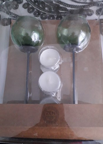 Zen Marka Koyu Haki Cam Mumluk ve Mum Seti - Görsel 3