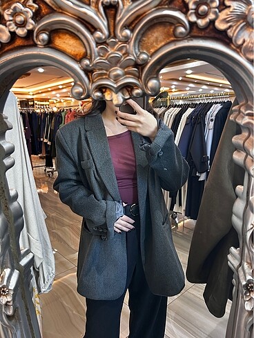 m Beden gri Renk Gri Oversize Kaşe Ceket