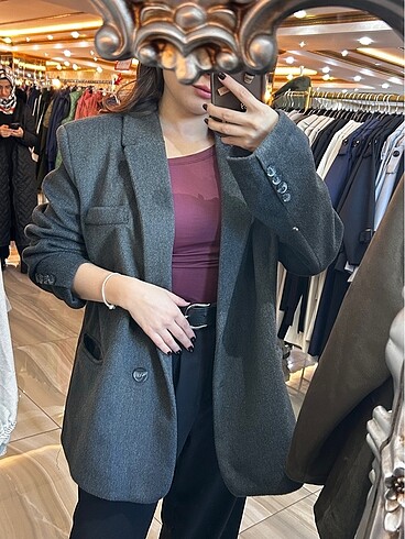 Diğer Gri Oversize Kaşe Ceket