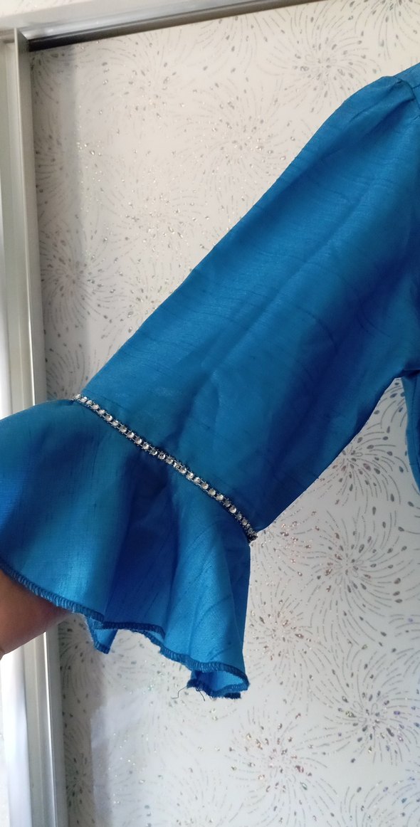 Uzun Mavi Drapeli özel dikim elbise - Görsel 3