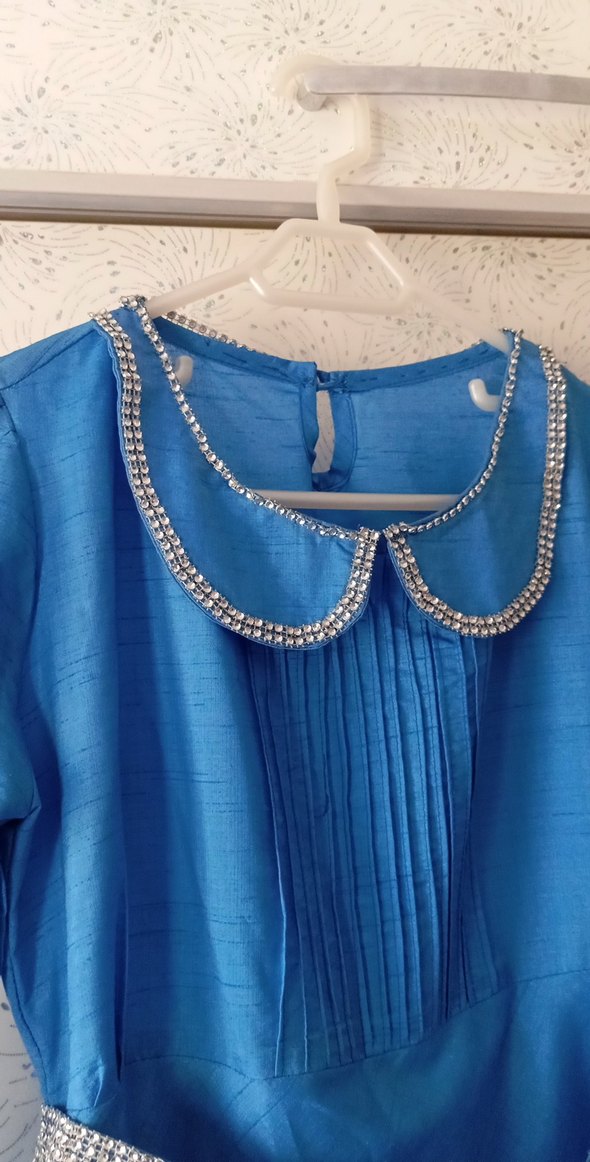 Uzun Mavi Drapeli özel dikim elbise - Görsel 4