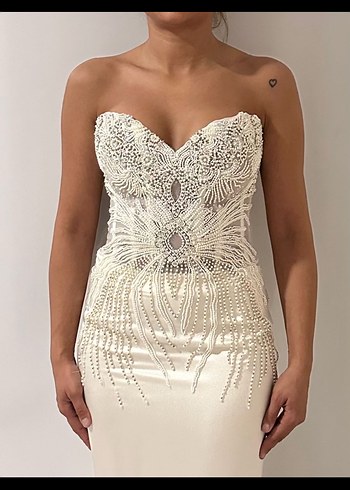 İnci İşlemeli Straplez Denizkızı Gelinlik - Görsel 6