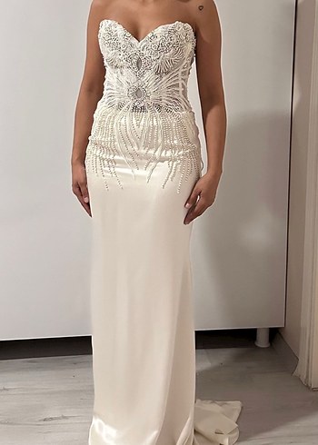 İnci İşlemeli Straplez Denizkızı Gelinlik - Görsel 8