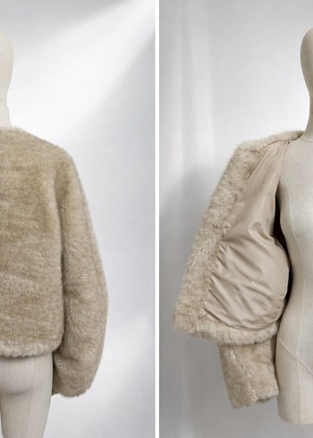 Bej Kadın Suni Kürk Midi Ceket - Görsel 2