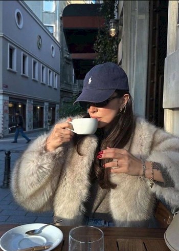 Bej Kadın Suni Kürk Midi Ceket - Görsel 4