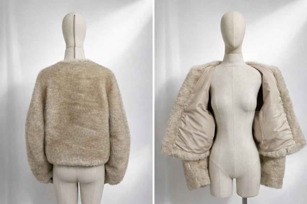 Bej Kadın Suni Kürk Midi Ceket - Görsel 2