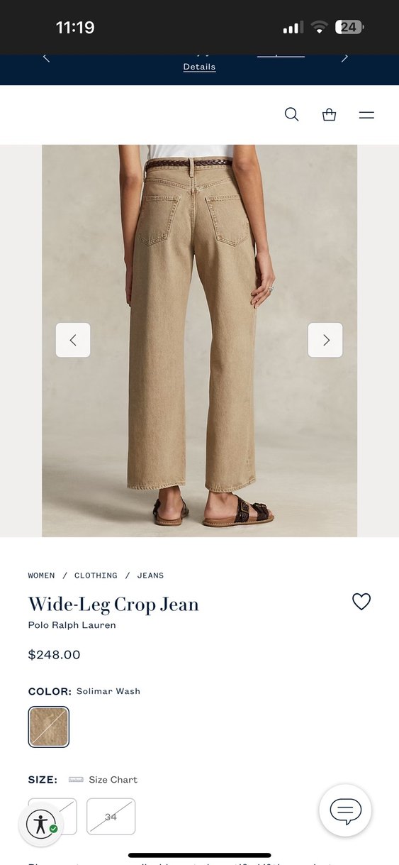 Polo Ralph Lauren Bej Geniş Paça Crop Jean - Görsel 5