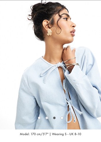 Kadın Açık Mavi Bağcıklı Denim Ceket - Görsel 3