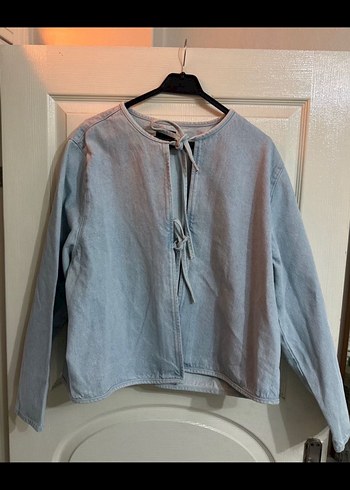 Kadın Açık Mavi Bağcıklı Denim Ceket - Görsel 5