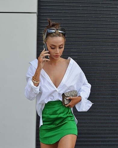 Zara Yeşil saten mini etek