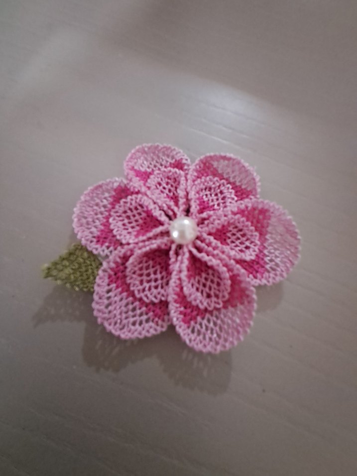 iğne oyasi Pembe Çiçek Broş - Görsel 2