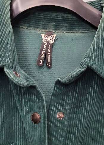 Düğmeli Koyu Yeşil Kadife Kadın Gömlek - Görsel 2