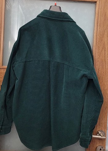 Düğmeli Koyu Yeşil Kadife Kadın Gömlek - Görsel 4