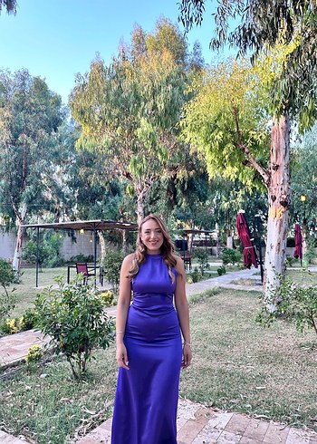 Drapeli Mor Uzun  Abiye Elbise - Görsel 3