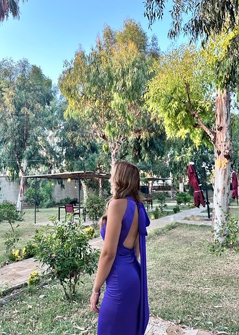 Drapeli Mor Uzun  Abiye Elbise - Görsel 2