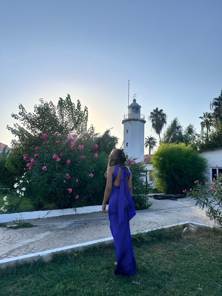 Drapeli Mor Uzun  Abiye Elbise - Görsel 4