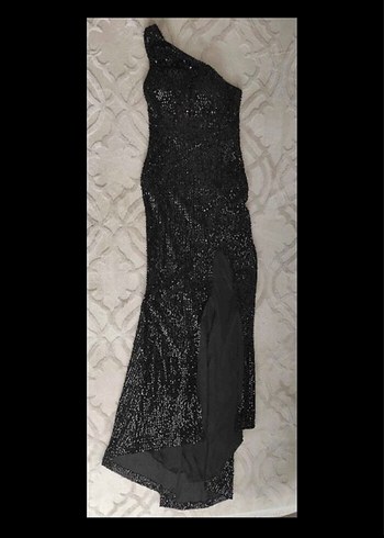 Siyah Payetli Uzun Straplez Abiye Elbise - Görsel 3