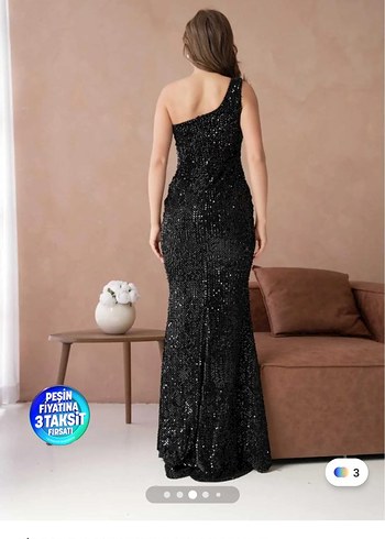 Siyah Payetli Uzun Straplez Abiye Elbise - Görsel 2