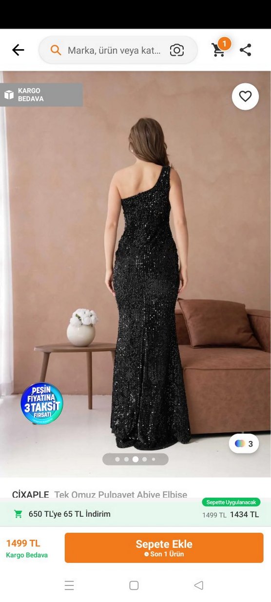 Siyah Payetli Uzun Straplez Abiye Elbise - Görsel 2