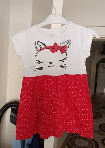 18-24 Ay Beden Kız Çocuk Kedi Baskılı Elbise