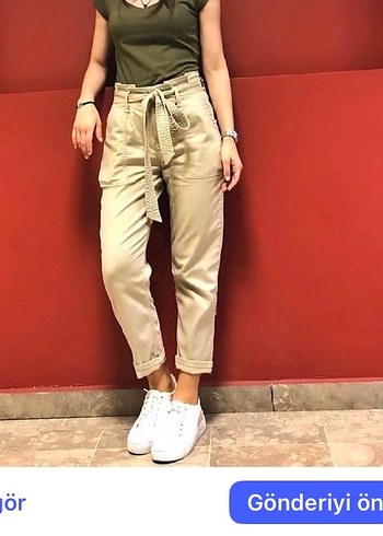 Bej Kemerli Rahat Kesim Kadın Pantolon - Görsel 2