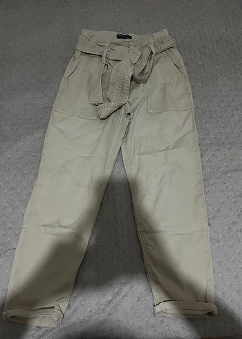 Bej Kemerli Rahat Kesim Kadın Pantolon - Görsel 3