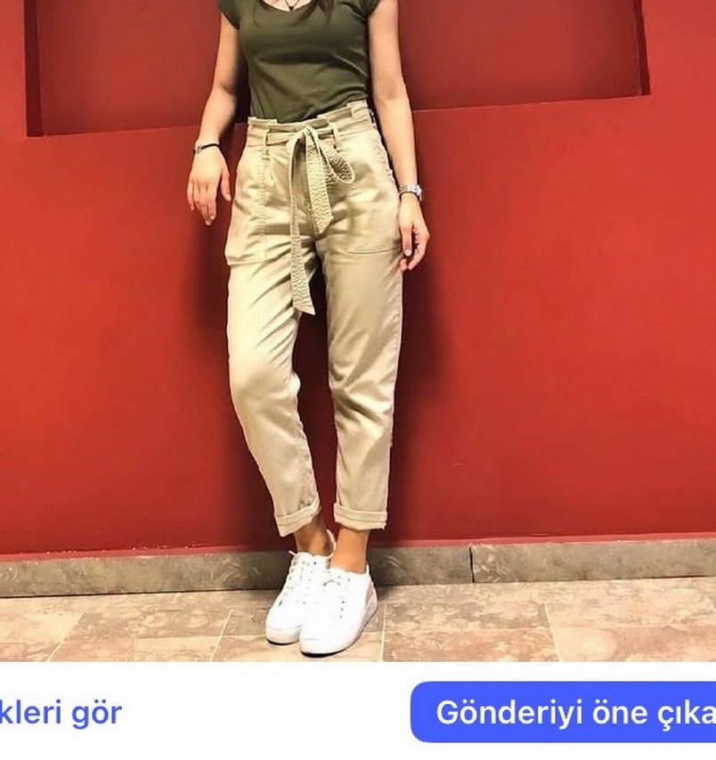 Bej Kemerli Rahat Kesim Kadın Pantolon - Görsel 2