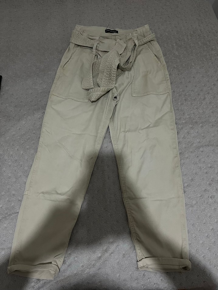 Bej Kemerli Rahat Kesim Kadın Pantolon - Görsel 3