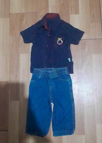1 Yaş Beden Erkek Bebek Koyu Mavi Denim Takım