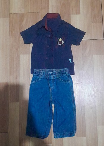 Erkek Bebek Koyu Mavi Denim Takım