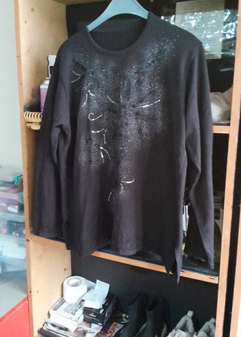 Siyah Baskılı Uzun Kollu Hamile Tişörtü - Görsel 2