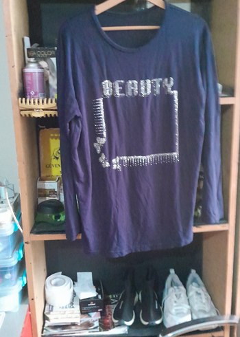 Mor Uzun Kollu Hamile Tişörtü Payetli - Görsel 2