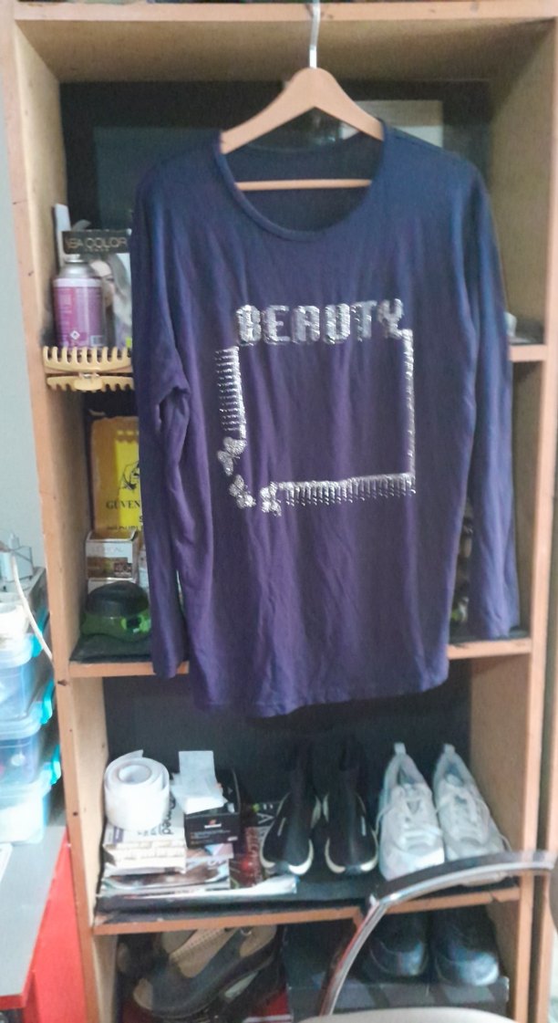 Mor Uzun Kollu Hamile Tişörtü Payetli - Görsel 2