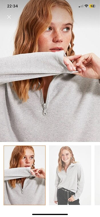 xl Beden Trendyolmilla Gri Fermuarlı Sweatshirt