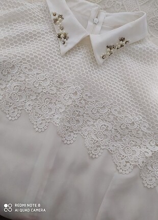 Dantel detayali kısa gomlek - Görsel 4