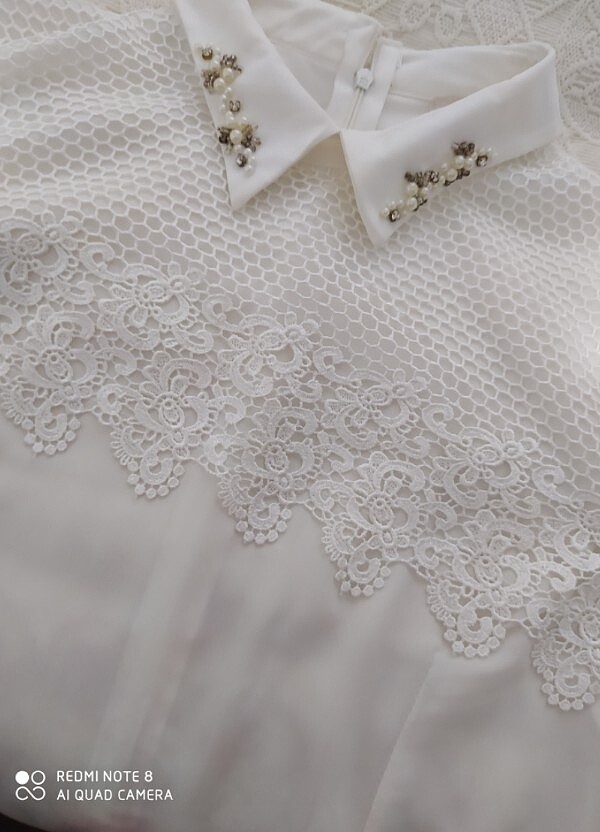 Dantel detayali kısa gomlek - Görsel 4