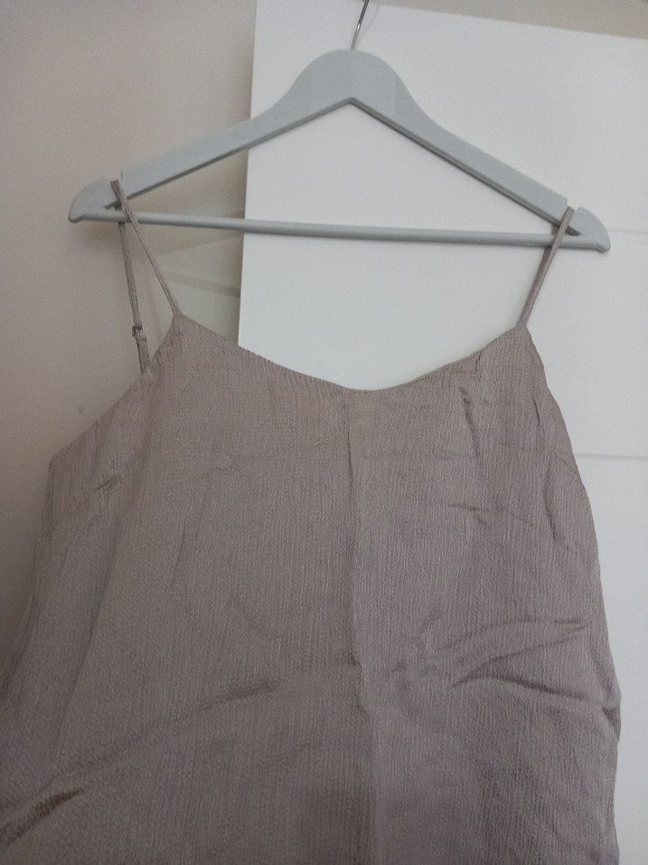 Bej Keten Askılı Salaş Kadın Atlet - Görsel 3