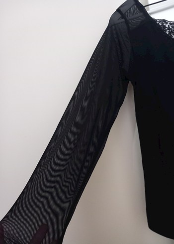 Dantel Detaylı Siyah Uzun Kollu Bluz - Görsel 2