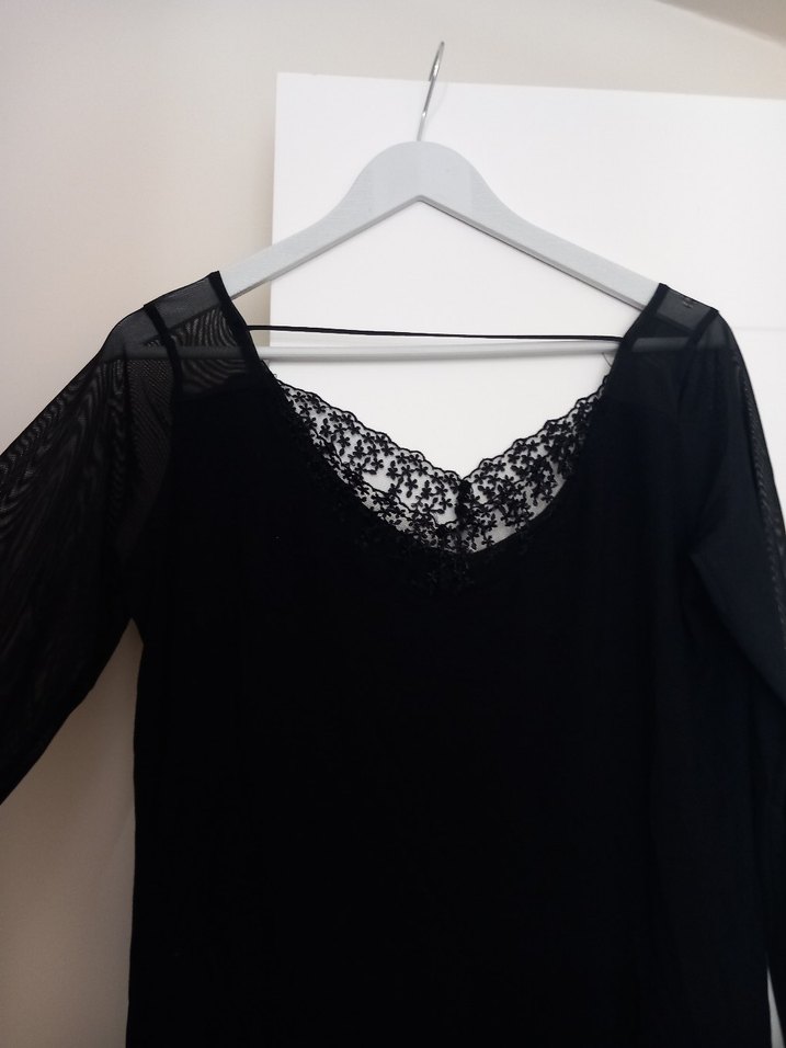 Dantel Detaylı Siyah Uzun Kollu Bluz - Görsel 3
