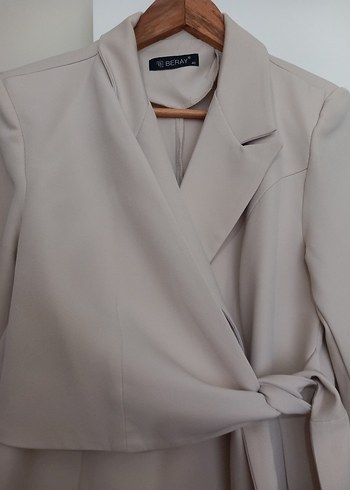 Bej Kadın Uzun Trench Coat Düğmeli - Görsel 3