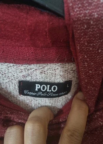 l Beden Kırmızı Kapüşonlu Polo Baskılı Sweatshirt