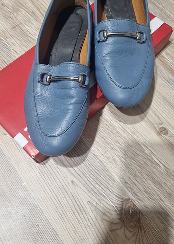 Diğer Deri Mavi Tokalı Kadın Düz Ayakkabı