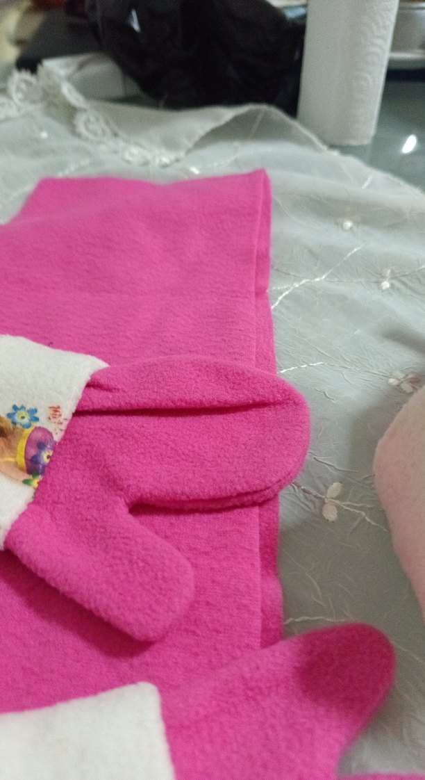 Çocuklar için renkli pembe baskılı atkı bere eldiven çorap - Görsel 2