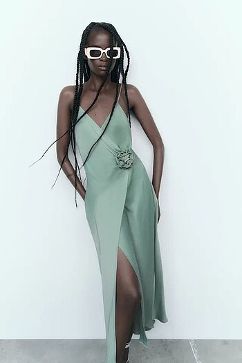 Zara ZARA ORJİNAL İNCE ASKILI SATEN ELBİSE