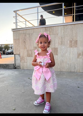 Pembe Nakışlı Pamuklu Kız Çocuk Elbisesi - Görsel 2