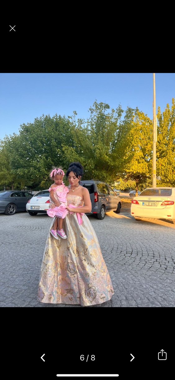 Pembe Dantel Detaylı Straplez Bohem Uzun Abiye - Görsel 4